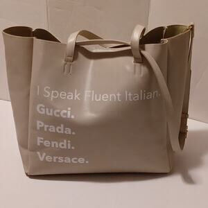 LA Trading Co. Fluent Italian  Never Full Cream Vegan Tote Bag.